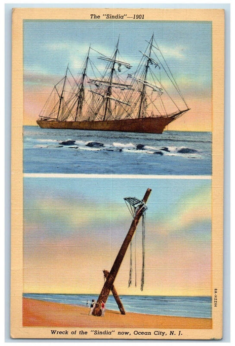 1944 Sindia Wreck Sindia Galleon Ship Dualview Ocean City New Jersey NJ Postcard