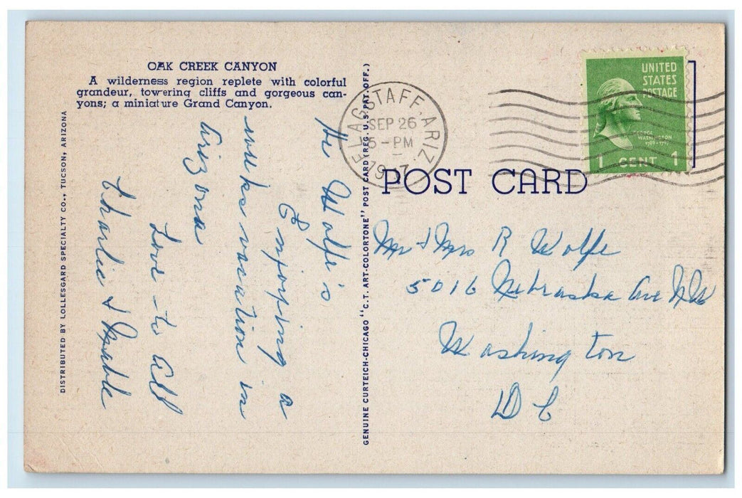 1947 Oak Creek Canyon Alternate Highway Prescott Flagstaff Arizona AZ Postcard