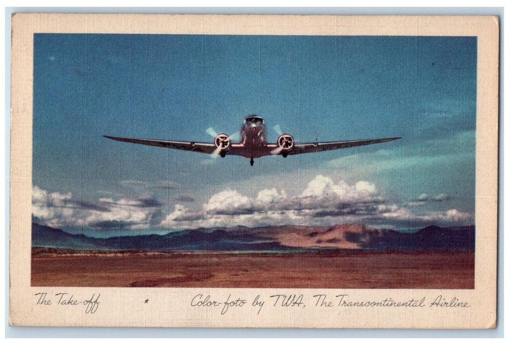 1944 Take Off Transcontinental Airline Airliners Coast Washington DC Postcard