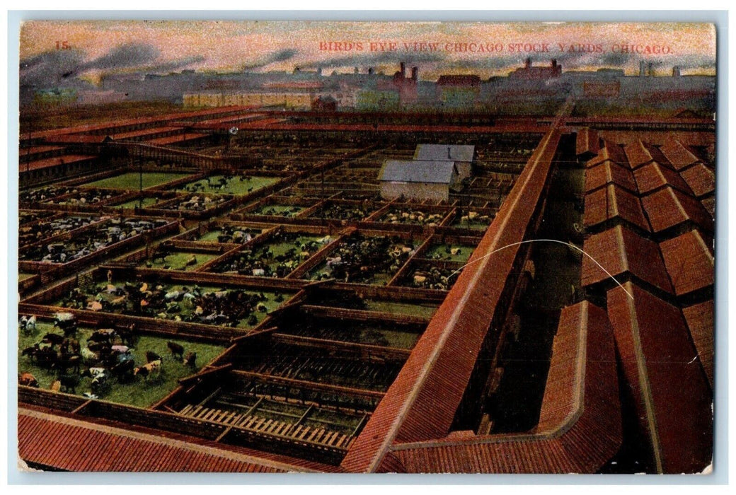 c1910 Birds Eye View Chicago Stock Yards Barn Cows Chicago Illinois IL Postcard