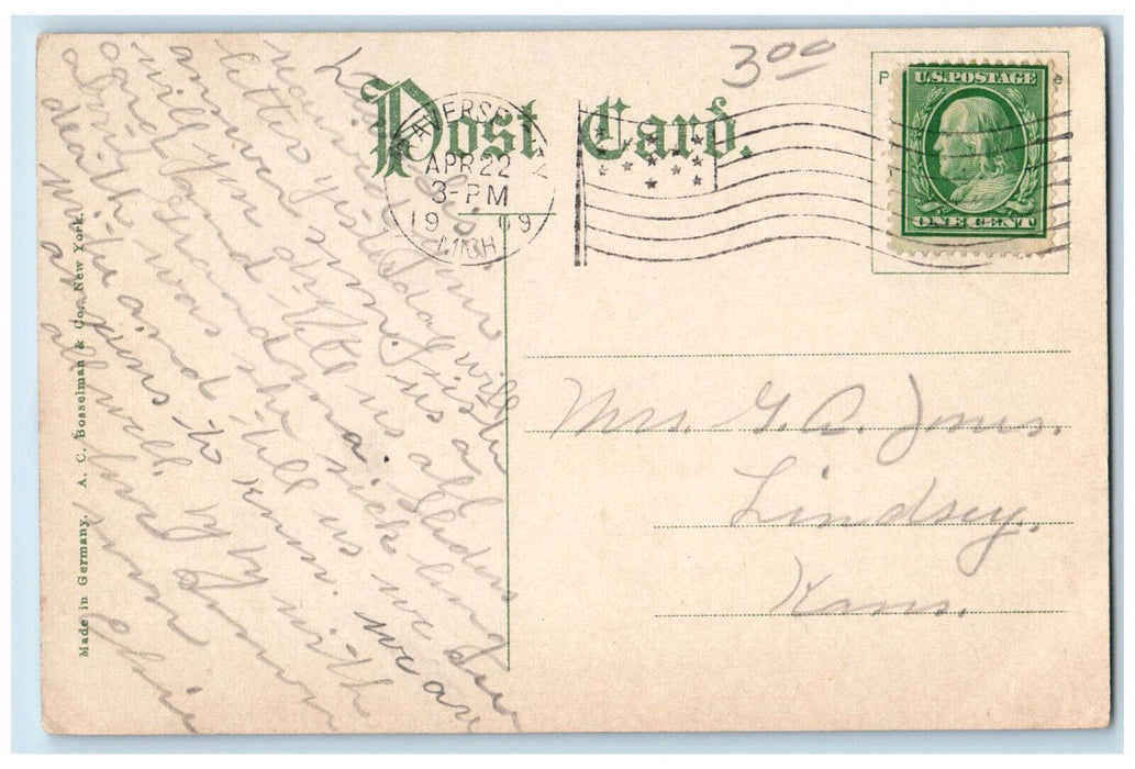 1909 Winter Sports On Traverse Bay Michigan MI, Ice Sailing Antique Postcard