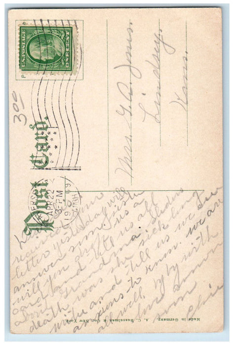 1909 Winter Sports On Traverse Bay Michigan MI, Ice Sailing Antique Postcard