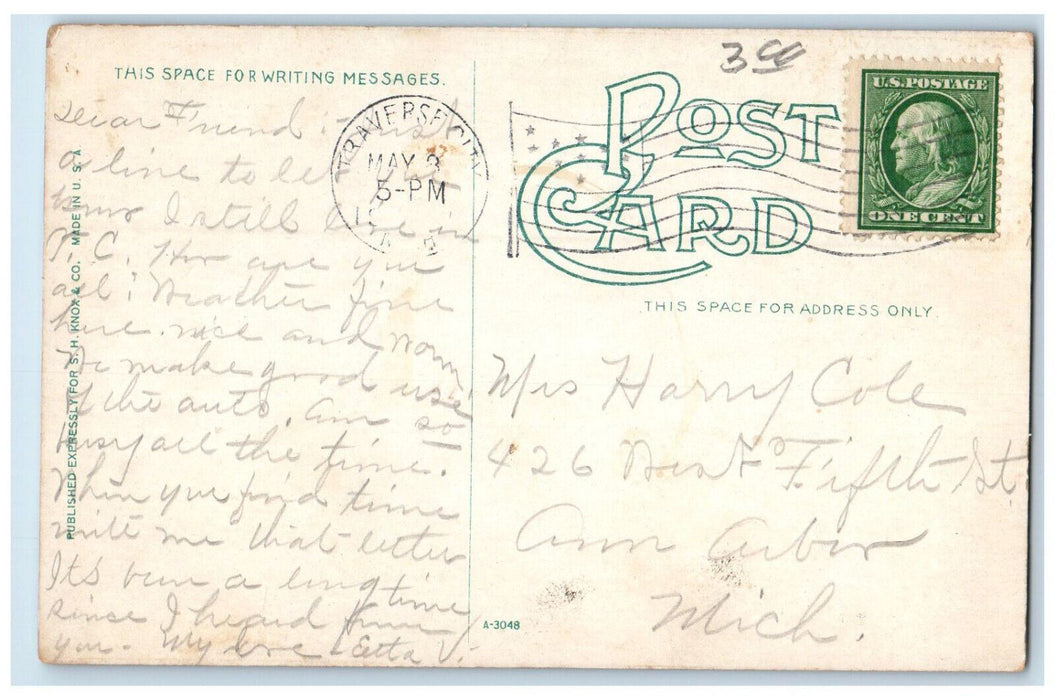 Sixth Street And Public Library Tree-lined Traverse City Michigan MI Postcard