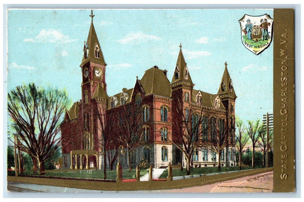 c1910 State Capitol Exterior Building Embossed Charleston West Virginia Postcard