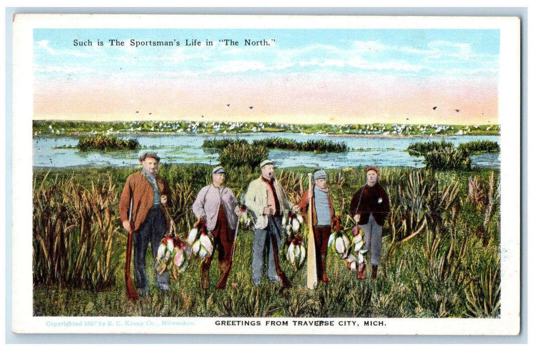 Greetings From Traverse City Michigan MI, Duck Hunting Humor Antique Postcard