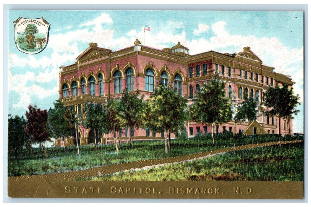 c1910 State Capitol Exterior Building Bismarck North Dakota ND Embossed Postcard