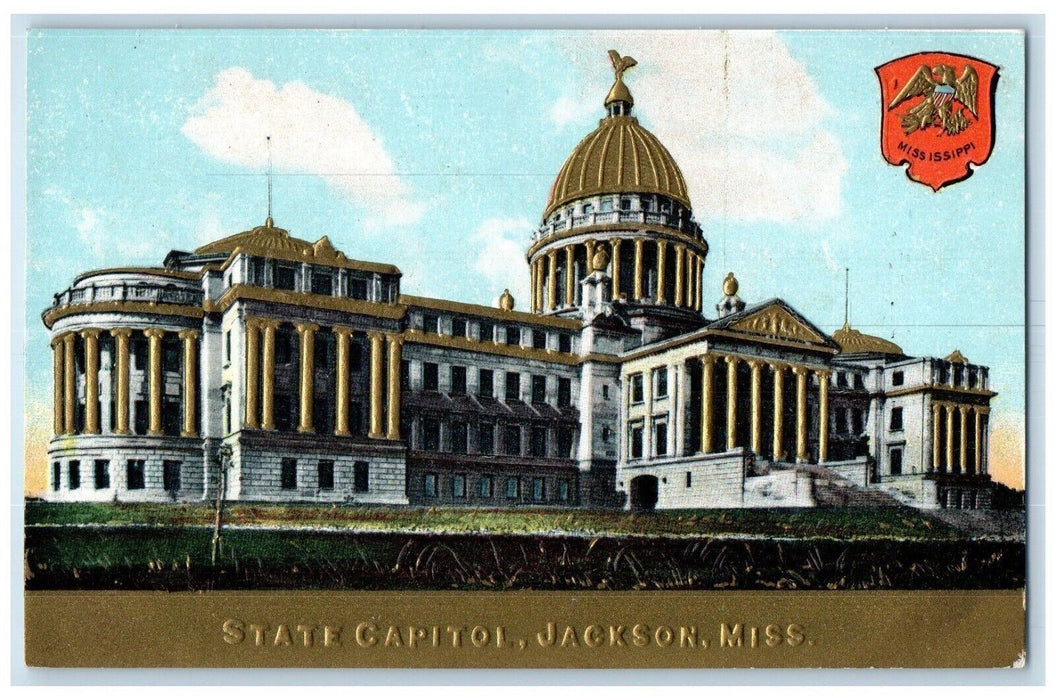 c1910 State Capitol Exterior Building Jackson Mississippi MS Embossed Postcard