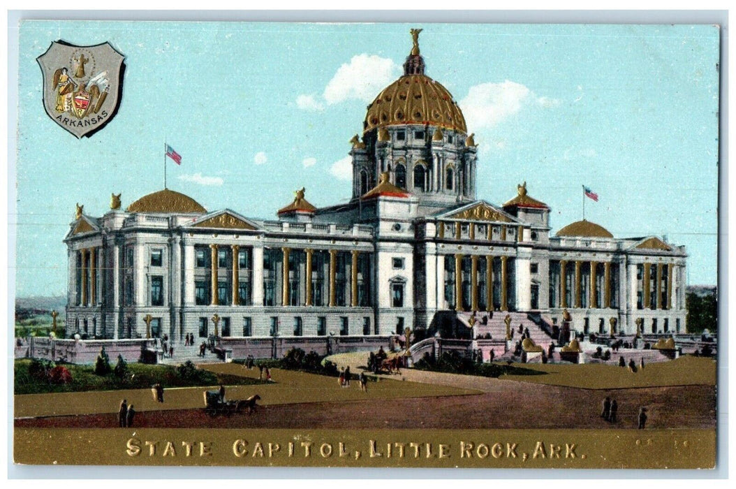 c1910 State Capitol Exterior Building Little Rock Arkansas AK Embossed Postcard