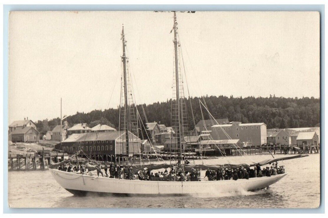 c1910's Sail Boat View McDougall Keefe Boothbay Harbor ME RPPC Photo Postcard
