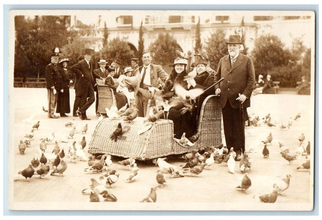 c1915 Electric Wicker Cart Pigeons Panama Expo San Diego CA RPPC Photo Postcard