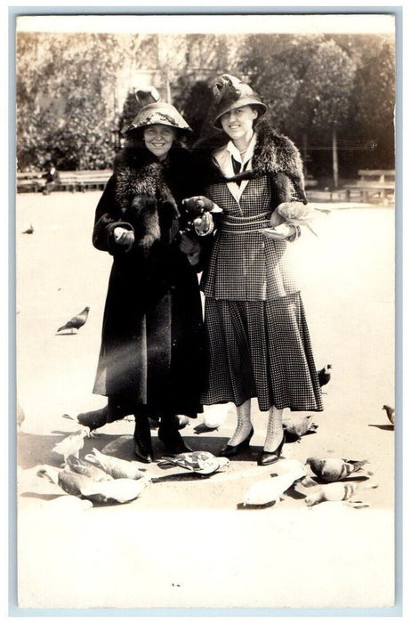 c1915 Women Feeding Pigeons Panama Exposition San Diego CA RPPC Photo Postcard