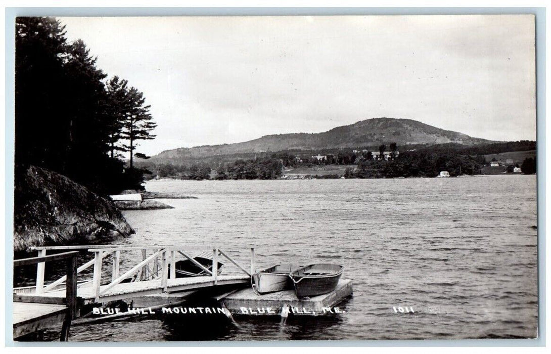 c1950's Lake Boats Dock Mountain View Blue Hill Maine ME RPPC Photo Postcard
