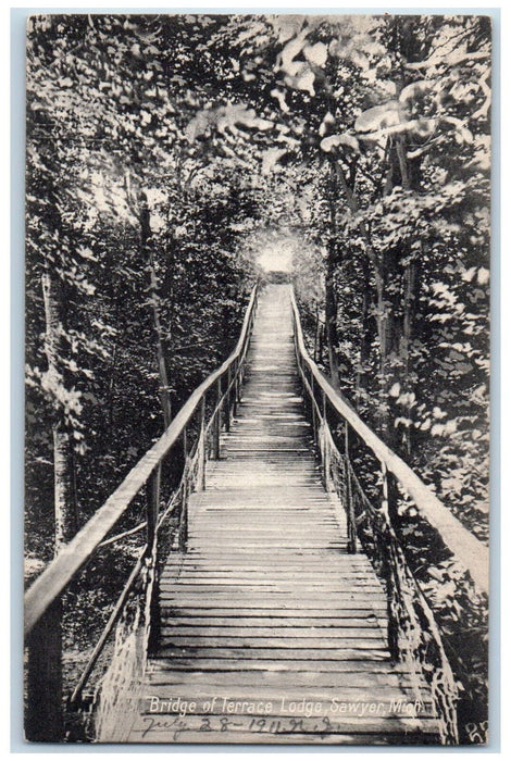 1911 Bridge Of Terrace Lodge Sawyer Michigan MI Antique Posted Postcard