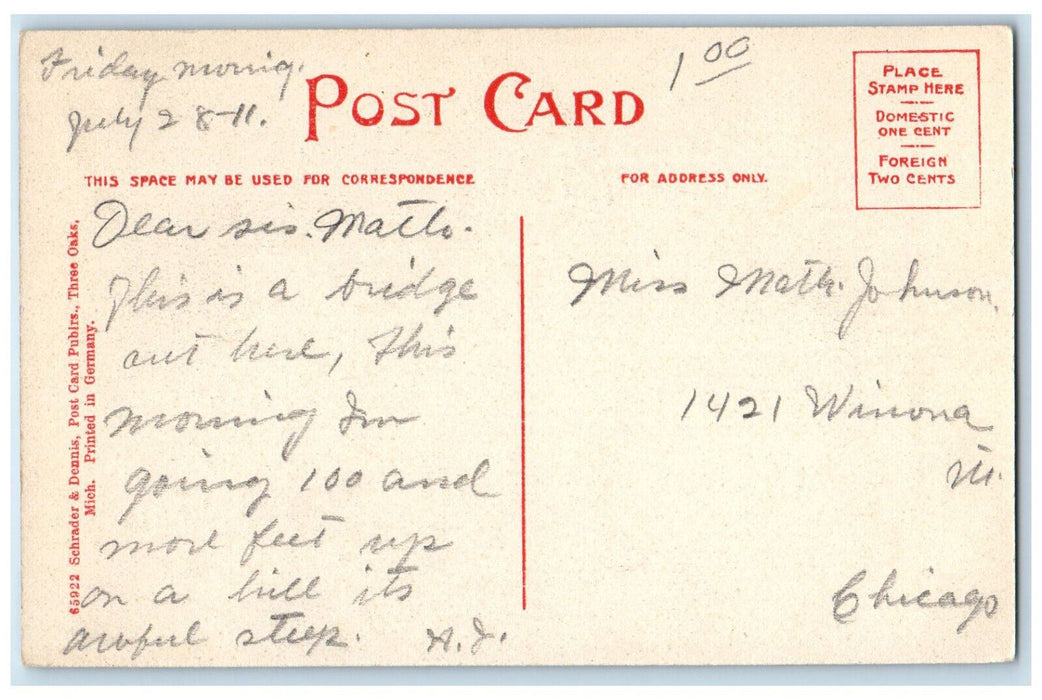 1911 Bridge Of Terrace Lodge Sawyer Michigan MI Antique Posted Postcard