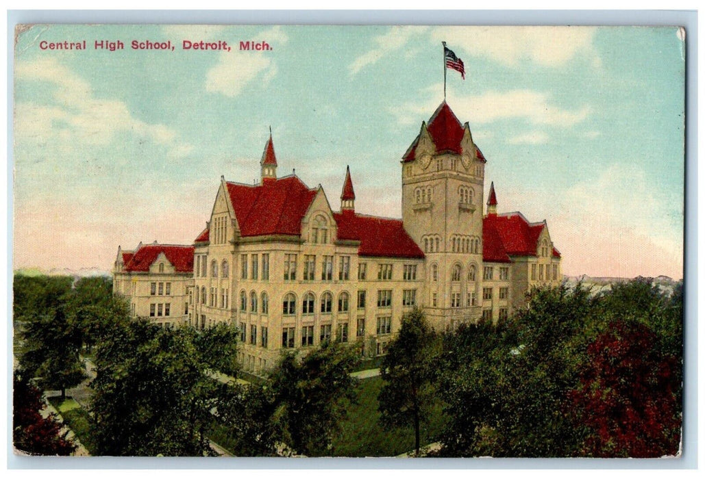 1912 Bird's Eye View Central High School Building Detroit Michigan MI Postcard