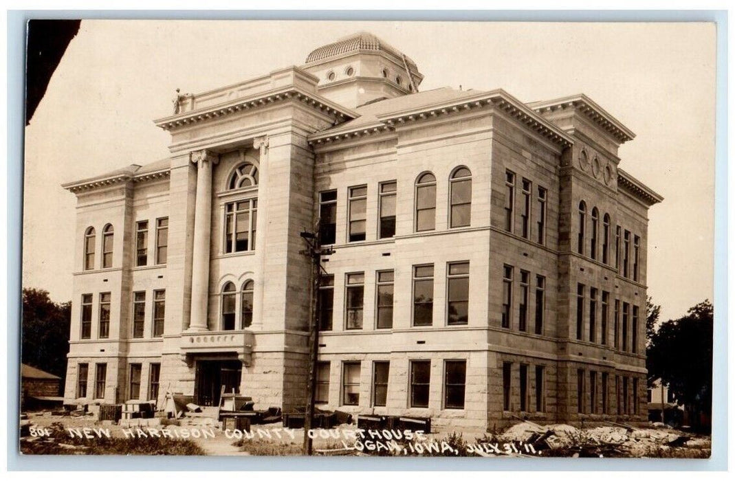 1911 New Harrison County Court House View Logan Iowa IA RPPC Photo Postcard