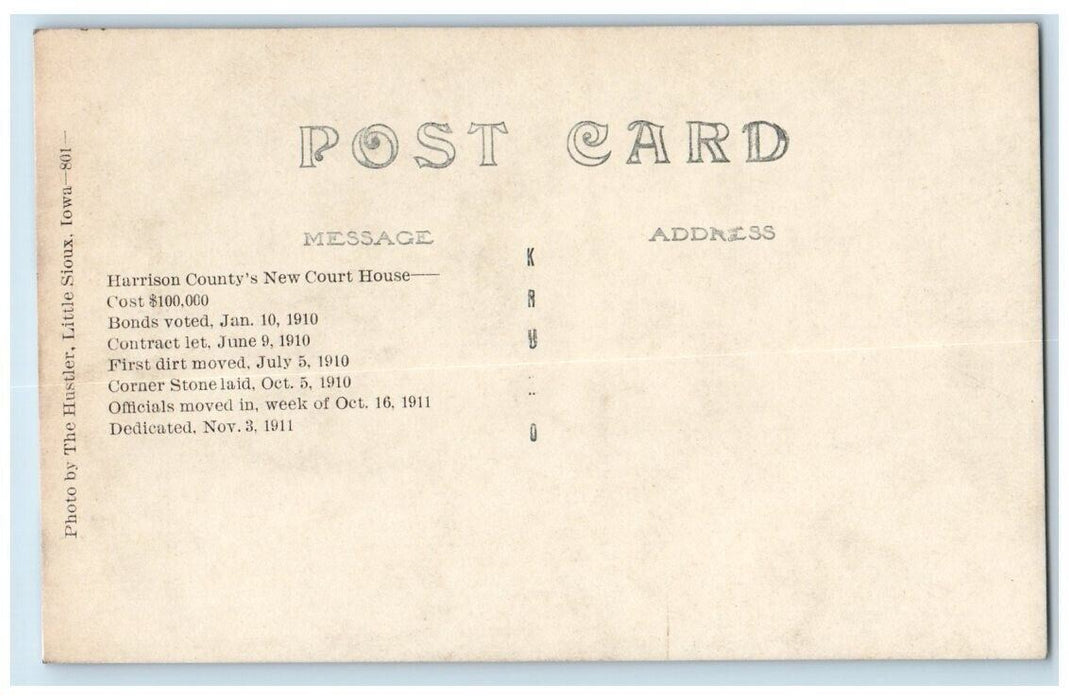 1911 New Harrison County Court House View Logan Iowa IA RPPC Photo Postcard