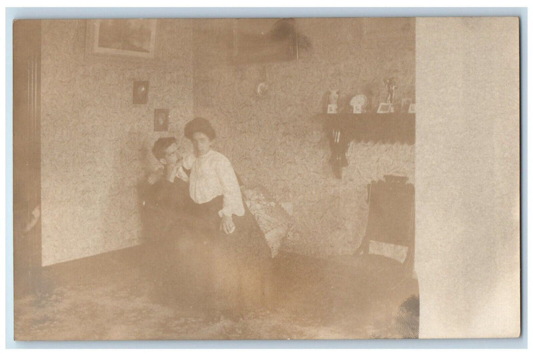 Couple Romance Interior House Parlor Living Room Unposted RPPC Photo Postcard