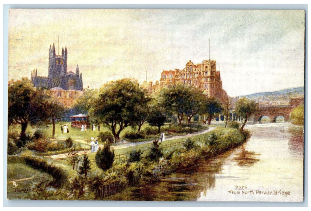 c1910 Bath England from North Parade Bridge Oilette Tuck Art Postcard