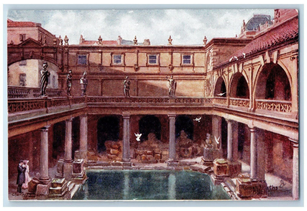 c1910 Roman Baths Bath England Oilette Tuck Art Charles Flower Postcard