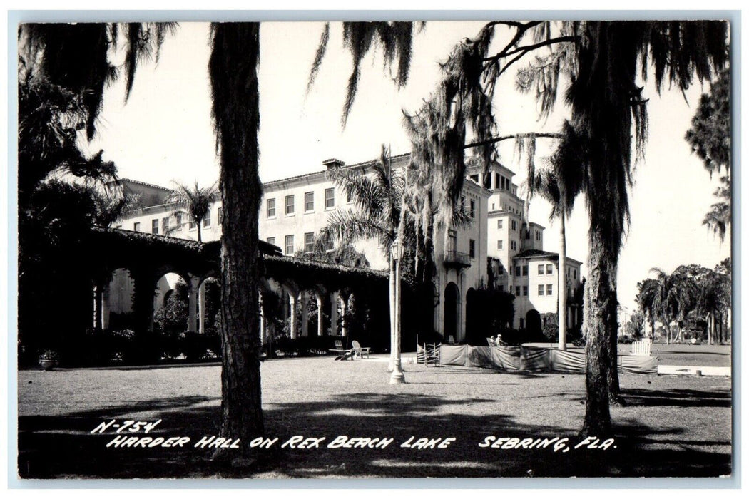 c1940's Harder Hall On Rex Beach Lake Sebring Florida FL RPPC Photo Postcard
