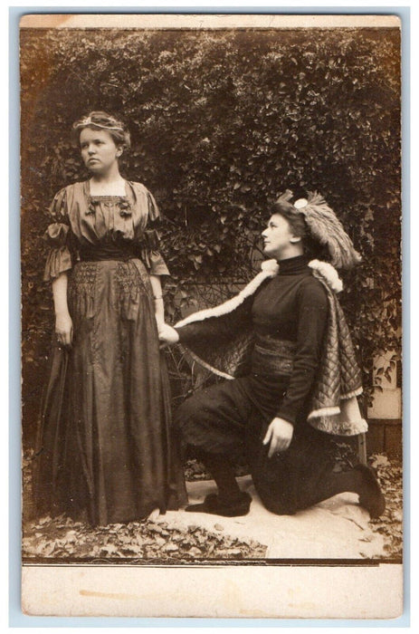 c1910's Woman Acting Out Play Theater Costume Antique RPPC Photo Postcard