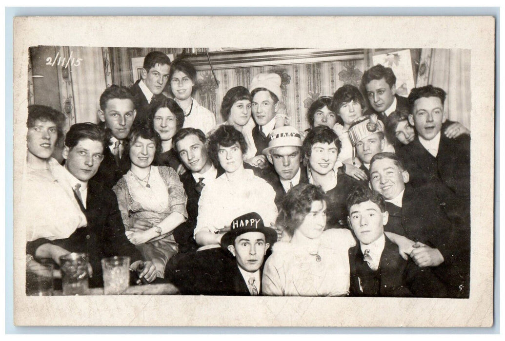 1915 Valentine Party House Interior Unposted Antique RPPC Photo Postcard