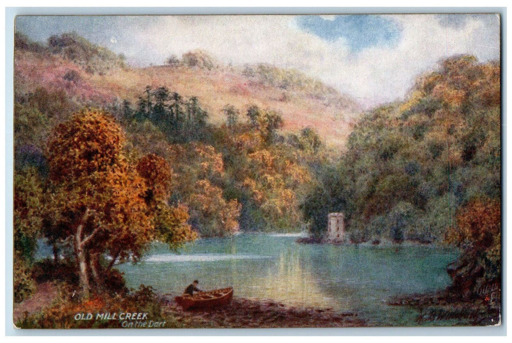 c1910 Old Mill Creek On The Banks of Dart England Oilette Tuck Art Postcard