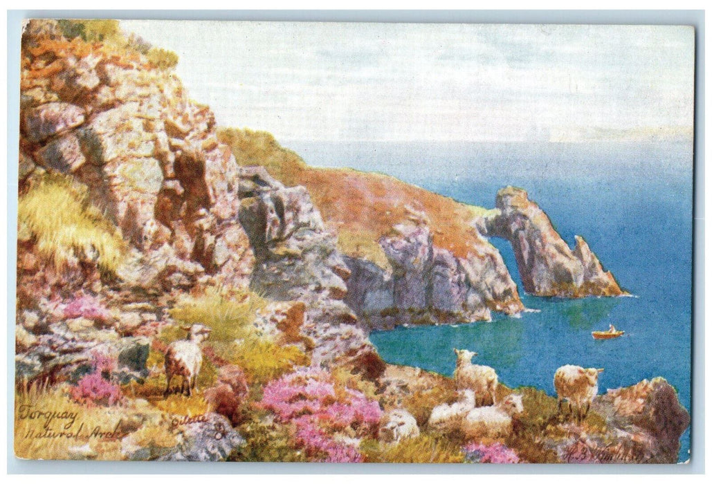 c1910 Torquay Natural Arch Devon England Oilette Tuck Art Antique Postcard