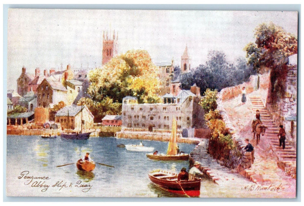 c1910 Penzance Abbey Slip and Quay Cornwall England Oilette Tuck Art Postcard