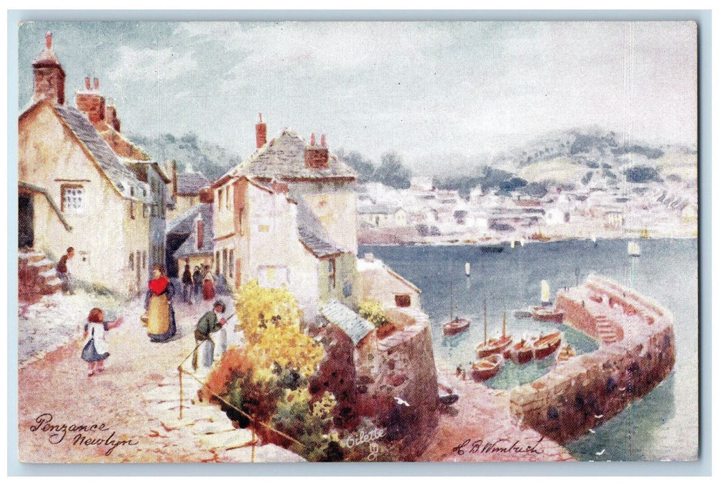 c1910 View of Newlyn Penzance Cornwall England Oilette Tuck Art Postcard