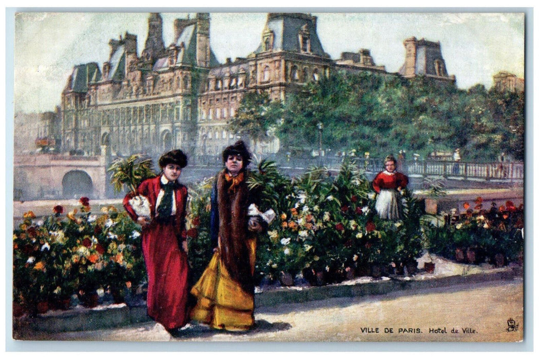 c1910 Ladies Hotel De Ville Ville De Paris France Oilette Tuck Art Postcard