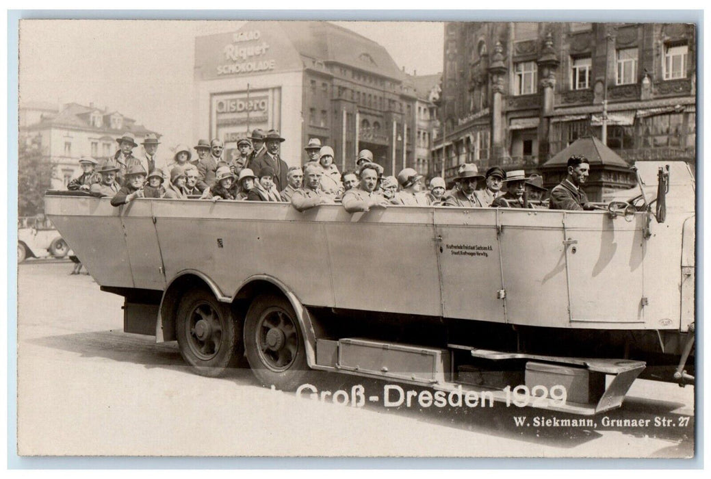 1929 Dresden Germany Tour Bus Car Ride Alsberg Vintage RPPC Photo Postcard