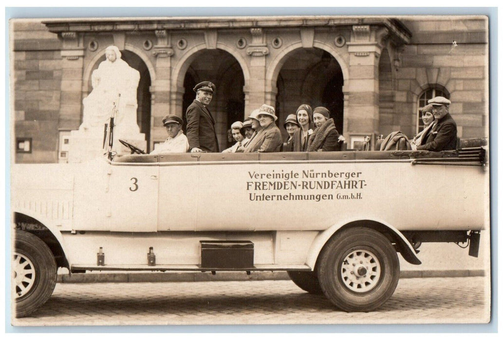 c1910's Nuremburg Germany Bus Tour Car Ride Unposted Antique RPPC Photo Postcard