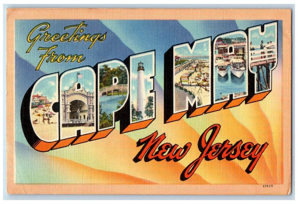 1951 Greetings From Cape May Large Letters Multiview New Jersey Vintage Postcard