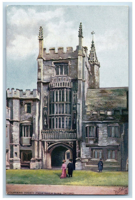 c1910 Founders Tower from Inner Quad Oxford England Oilette Tuck Art Postcard