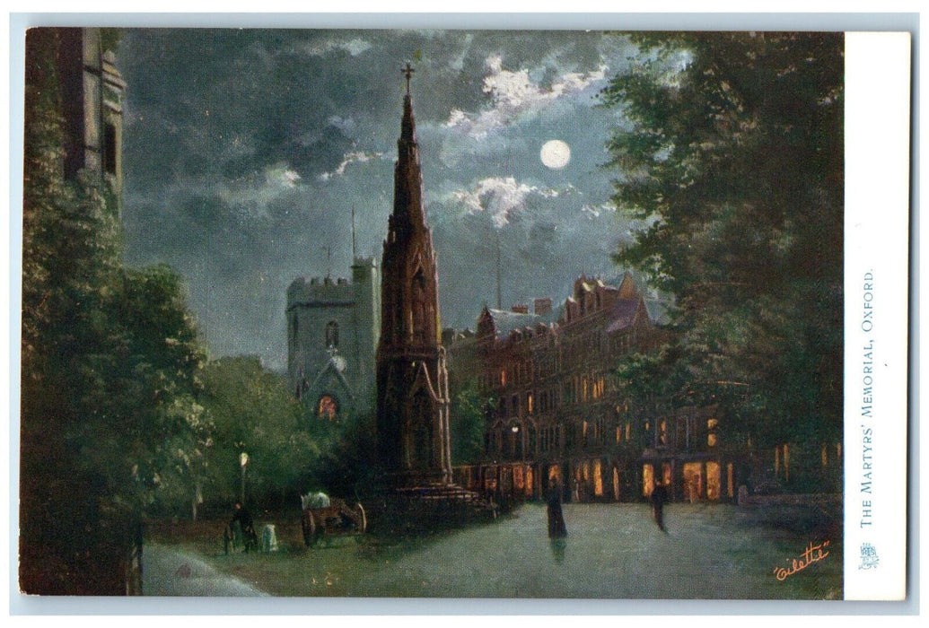 c1910 The Martys Memorial at Night Oxford England Oilette Tuck Art Postcard