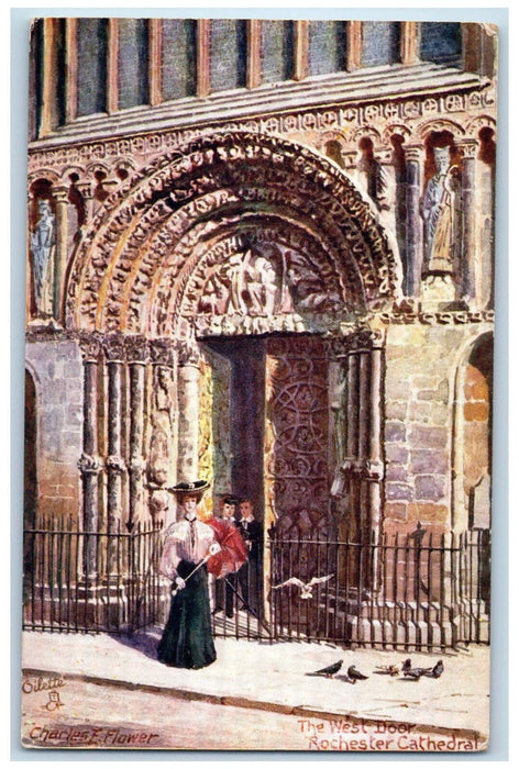 1906 The West Door Rochester Catheral England Oilette Tuck Art Postcard