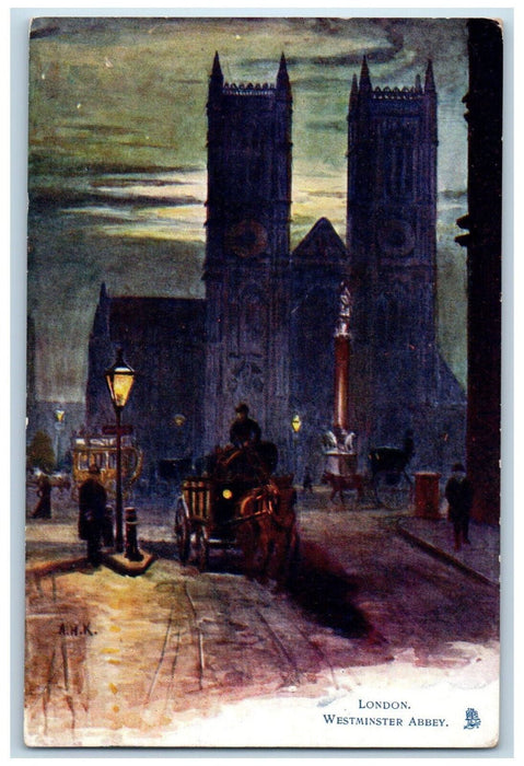 c1910 Horse Car London Westminster Abbey England Aquarette Tuck Art Postcard