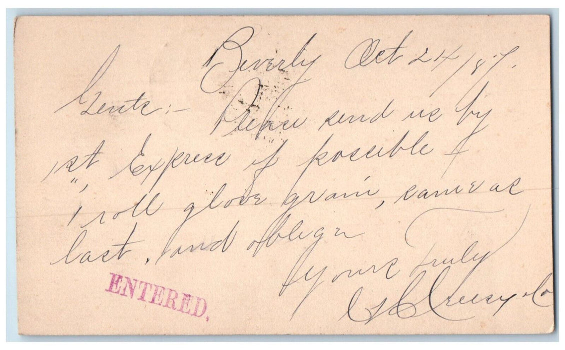 1887 CH Creesey Co. Converse Stanwood & Co. Lynn MA Entered Stamp Postal Card