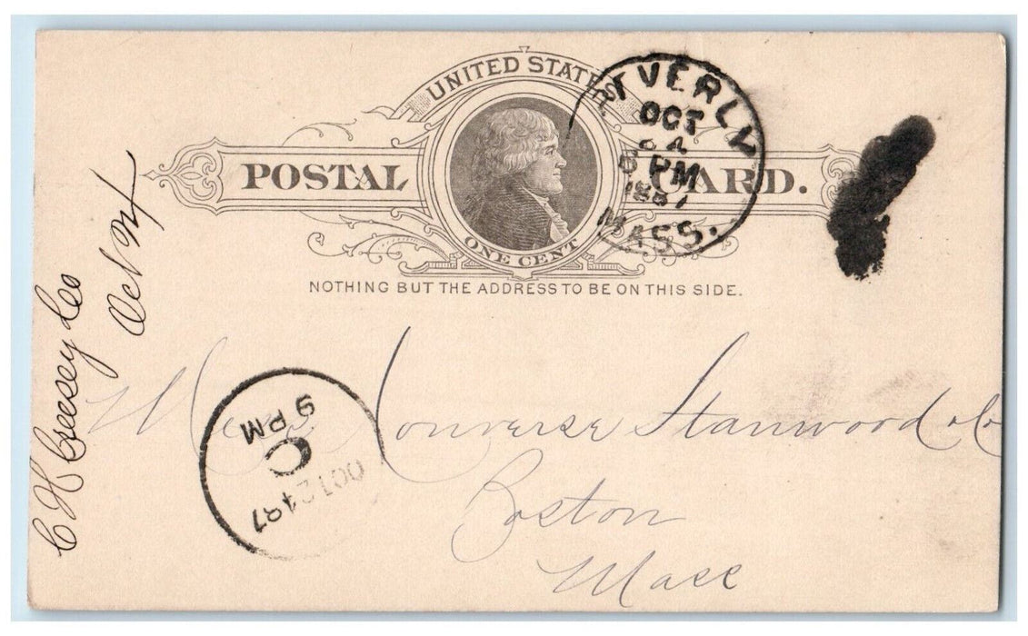 1887 CH Creesey Co. Converse Stanwood & Co. Lynn MA Entered Stamp Postal Card
