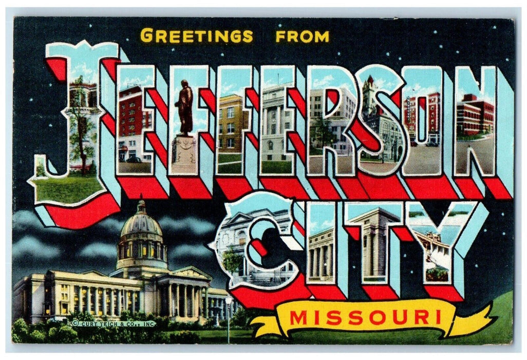 1948 Greetings From Jefferson City State Capital Large Letters Missouri Postcard