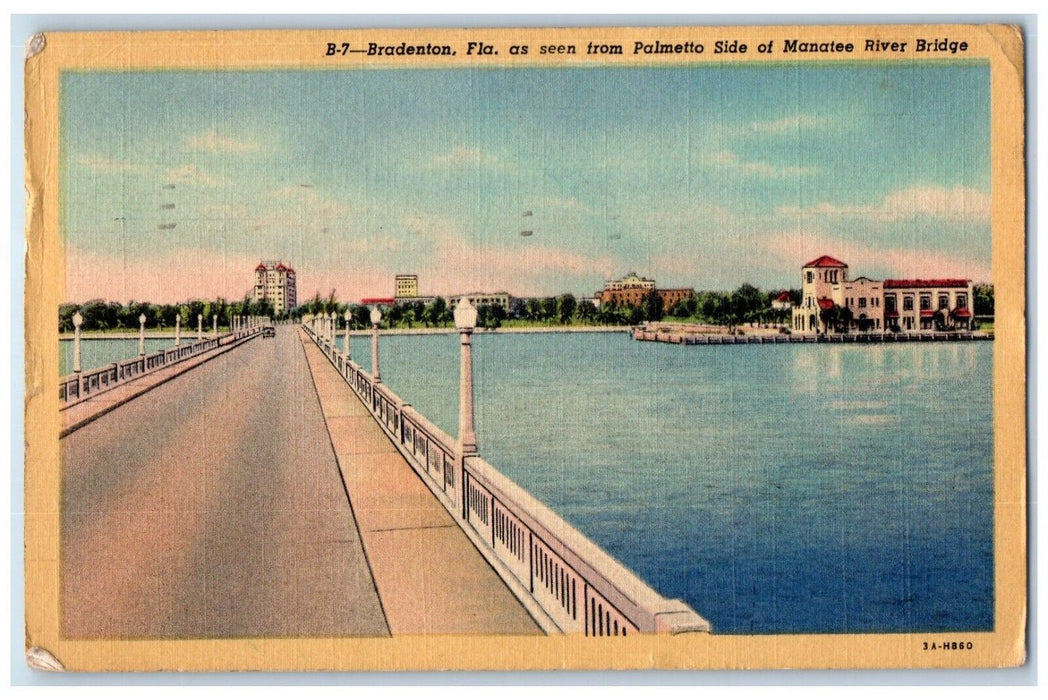 1955 Palmetto Side Manatee River Bridge Exterior Bradenton Florida FL Postcard