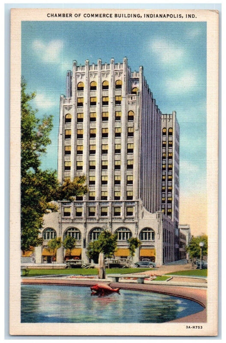 c1940 Chamber Commerce Building Exterior Down Town Indianapolis Indiana Postcard