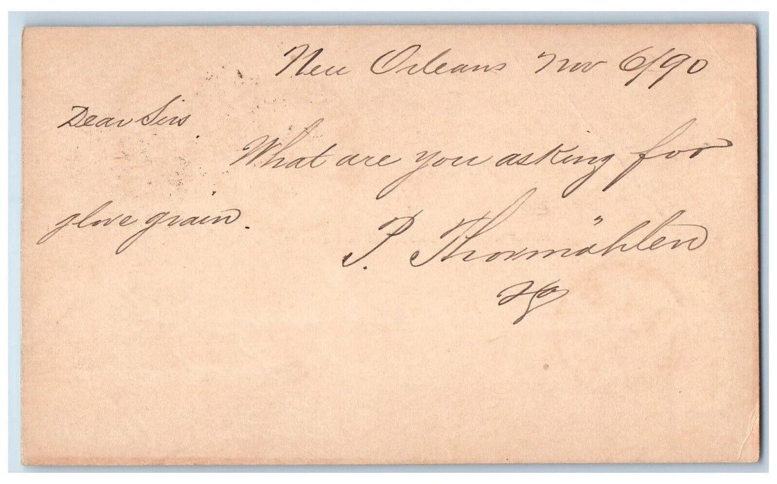 1890 P Thormahlen New Orleans Louisiana LA Boston MA Antique Postal Card