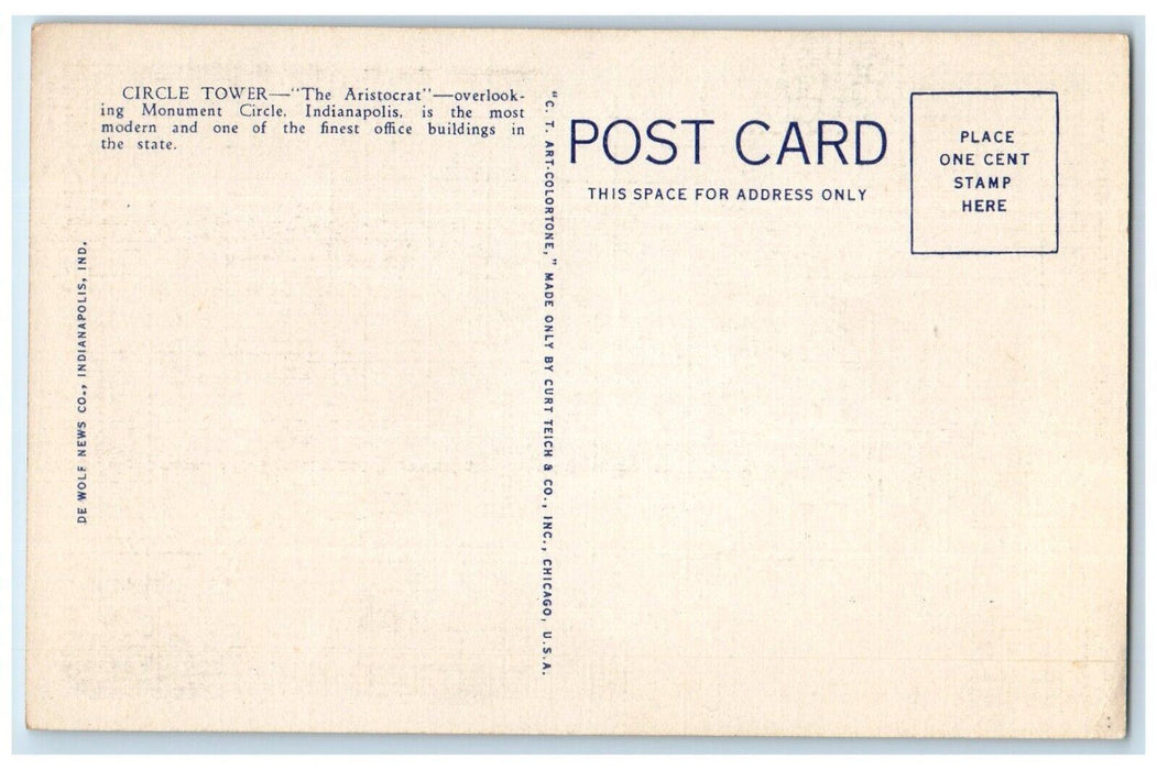 c1940 Circle Tower Aristocrat Monument Circle Indianapolis Indiana IN Postcard