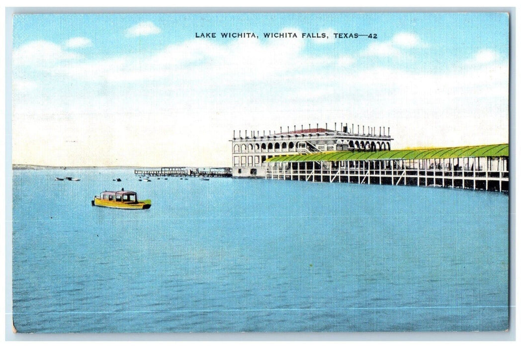 c1940 Lake Wichita Business District Boating Picnic Wichita Falls Texas Postcard