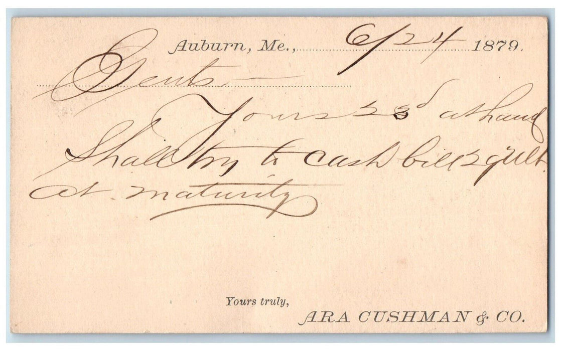 1879 Converse & Stanwood & Co. Auburn Maine ME Boston MA Blue Cancel Postal Card