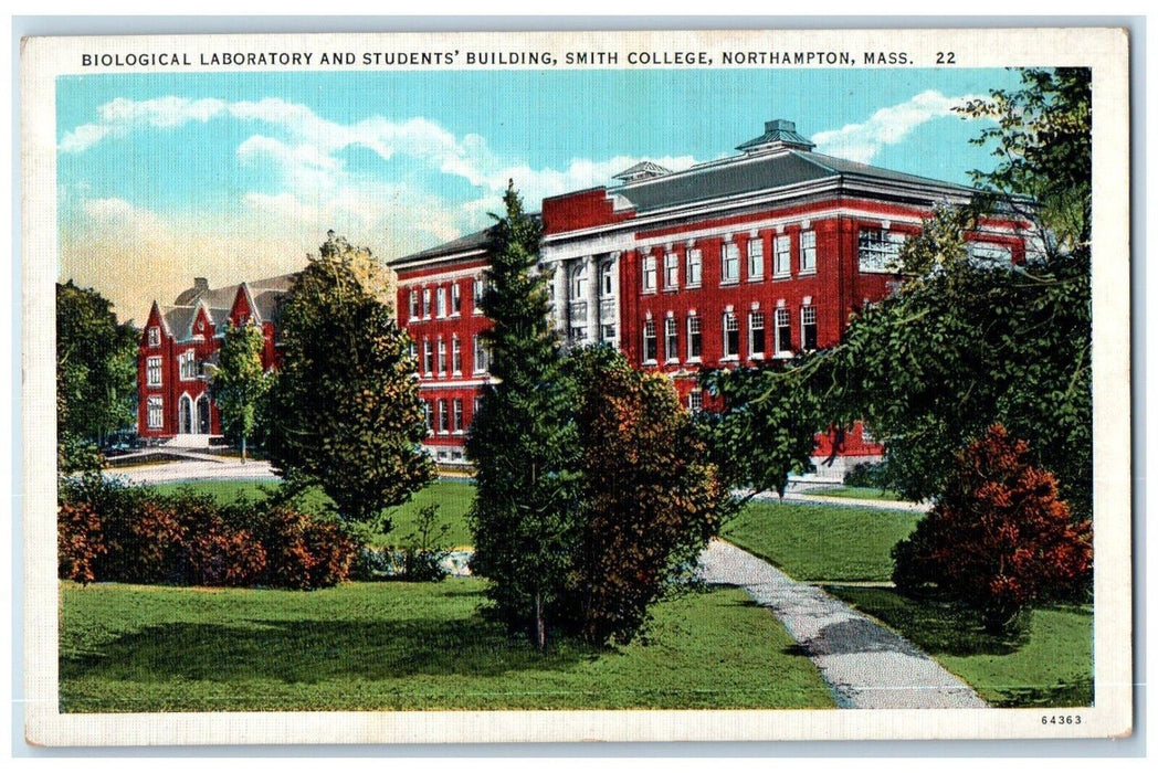 c1940 Biological Laboratory Students Building Smith College Northampton Postcard