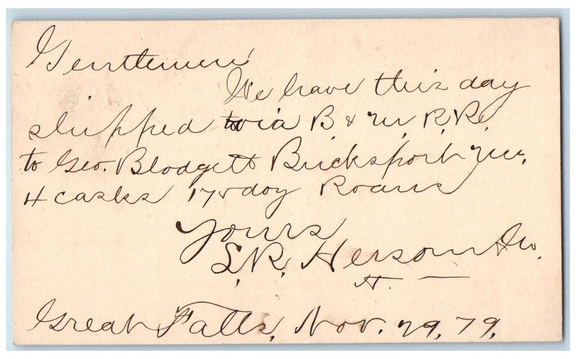 1879 SR Herson & Co. Port & Boston MA RPO Purple Cancel Antique Postal Card
